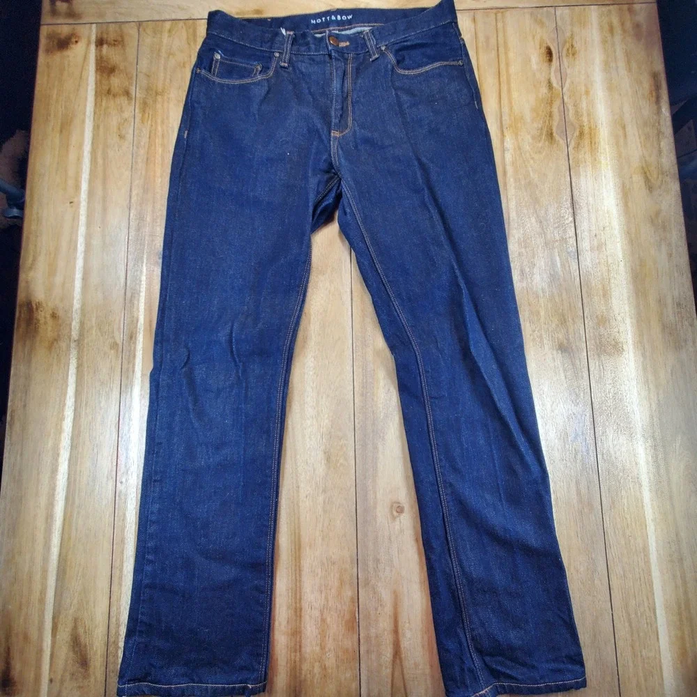 Mott & Bow Straight Jeans Mens 32x32 Dark Indigo 100% Cotton Rigid Denim MB001